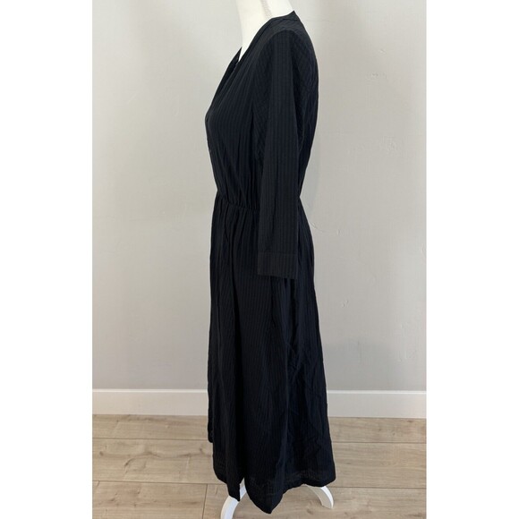 Jenni Kayne Seersucker Shirt Midi Dress Women’s Size XS Black Lined 3/4 Sleeves - Picture 2 of 9